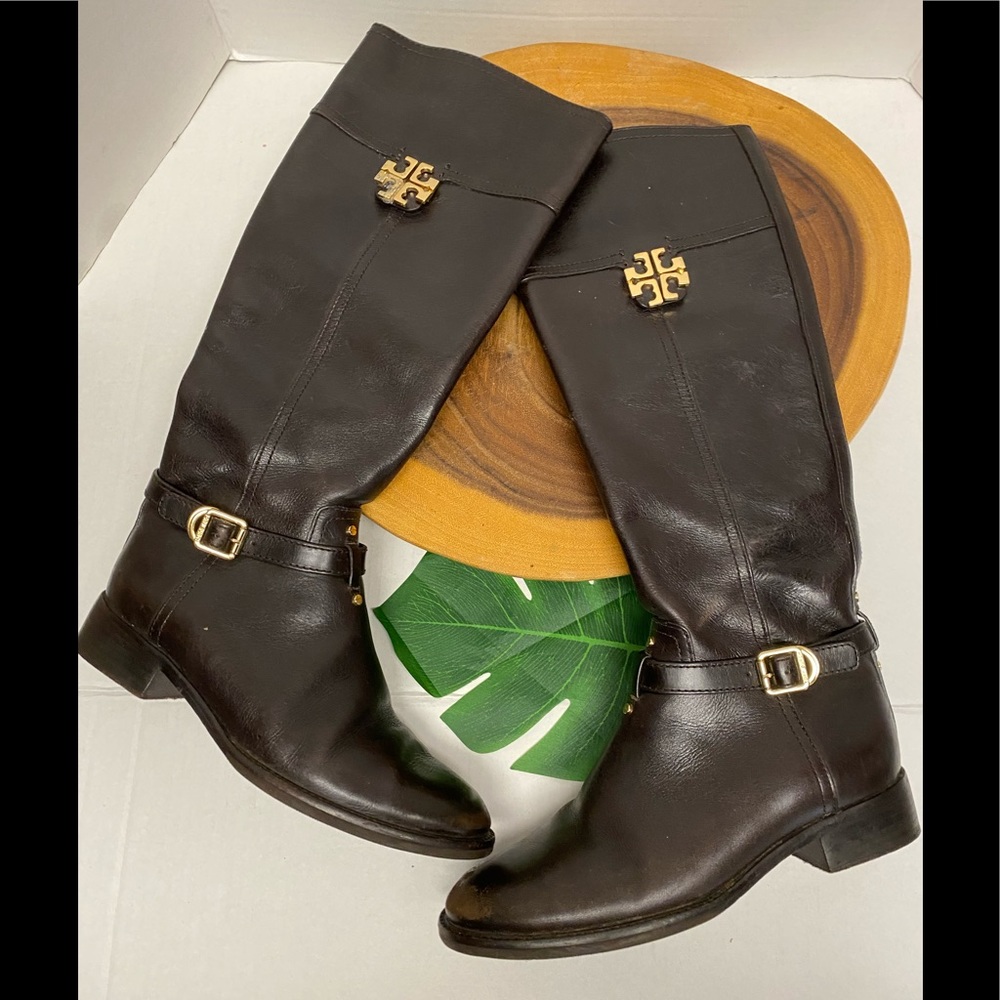 Tory Burch Leather Knee High  Zippered Riding Boots